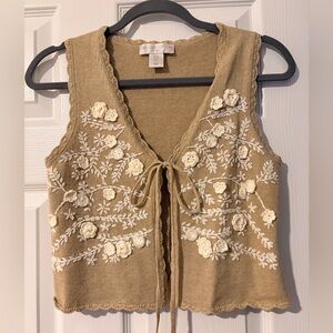 Caroline Constas Tan Embroidered Vest Top
